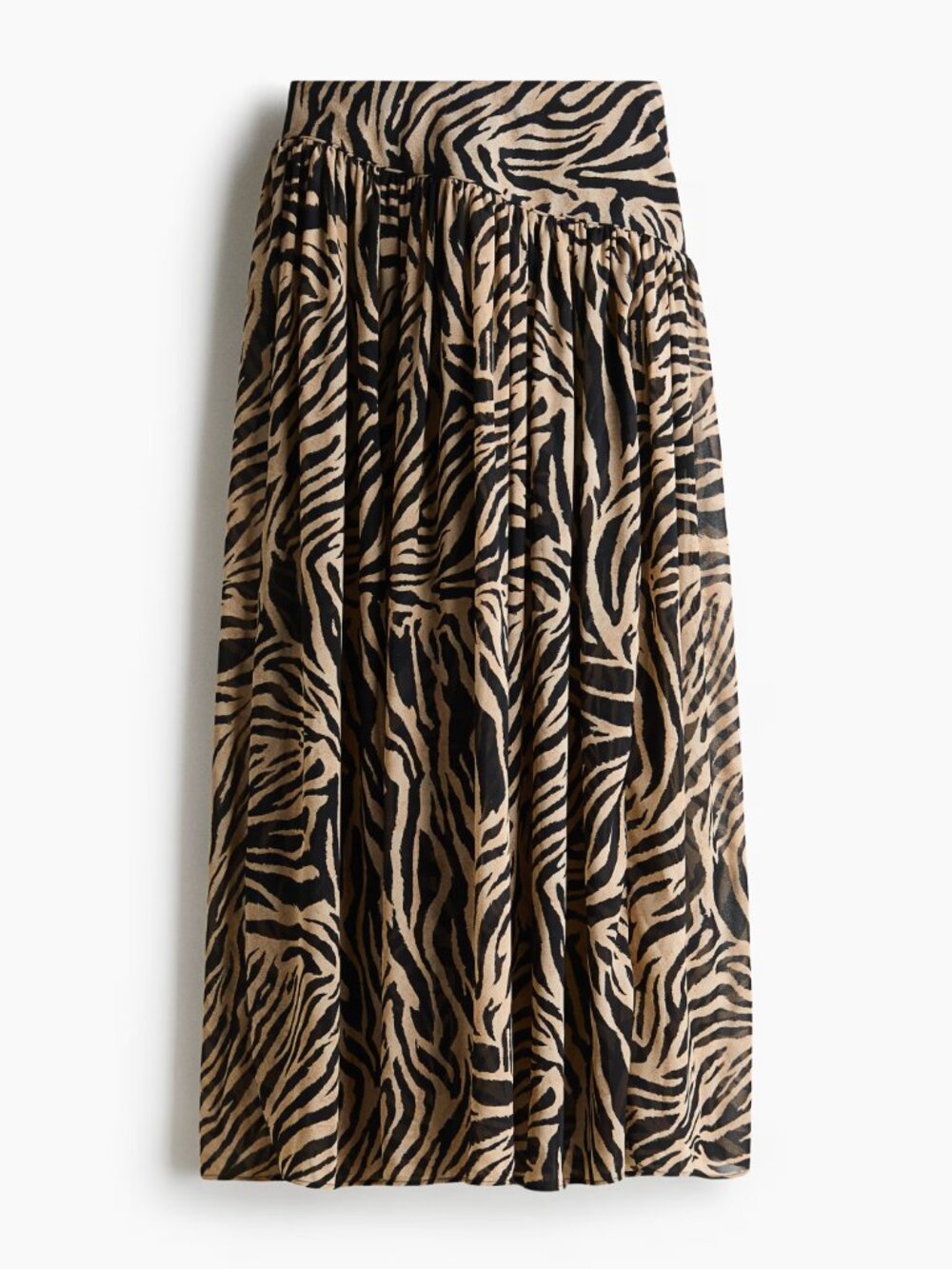 H&M Beige Black Zebra Print Chiffon Maxi Skirt Women's 10 NWT High Waist Animal